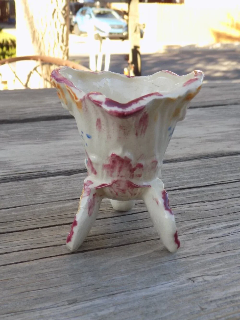 Cornucopia Thanksgiving Ceramic Vase Planter, Pink Flowers and White, Floral, *